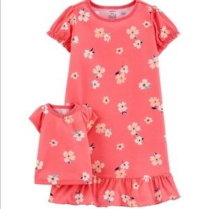 NWT Carter’s floral girls sleep gown and matching doll gown